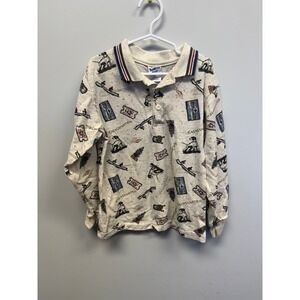 Vintage OshKosh Bgosh Kids 6 Long Sleeve Polo Backcountry Fishing Dog Print USA